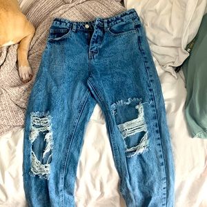 blue ripped baggy jeans